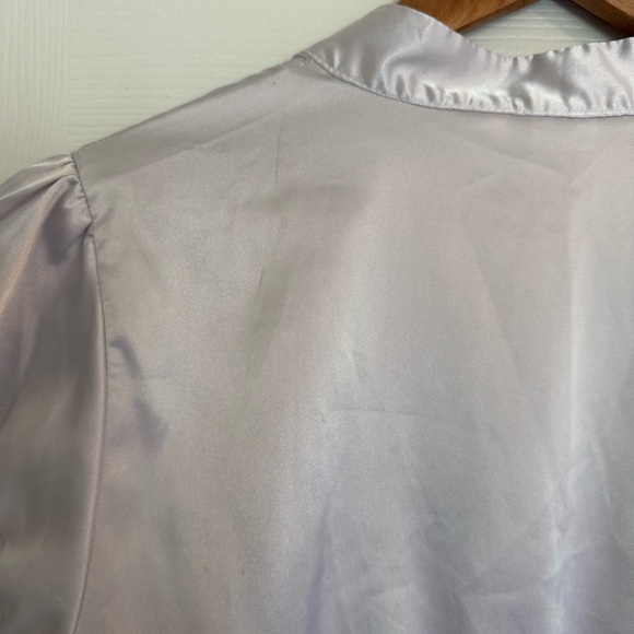Y2K White Satin Blouse with Puff Sleeve Detail Ruffles Medium - Picture 6 of 7